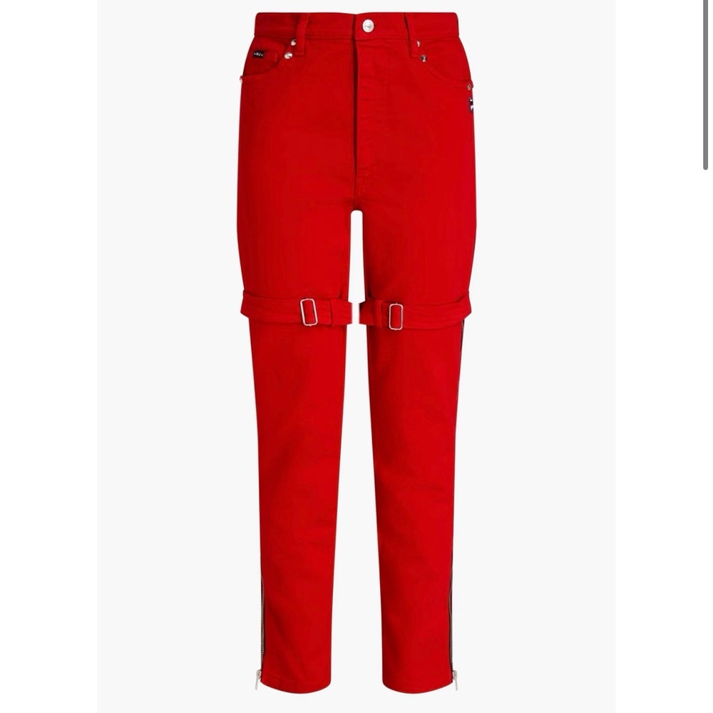 MARC JACOBS Red Buckle-embellished high-rise skinny jeans with Zippers 25
